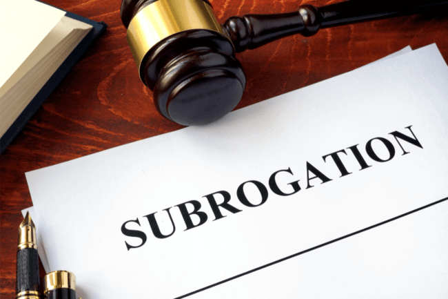 Document with subrogation title and gravel.